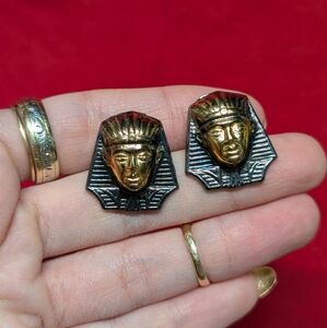 Gold and Black Silver Tone Pharaoh Earrings Vintage. Egyptian Style